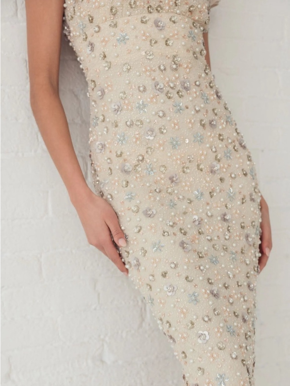 Mac Duggal 94205 Ivory Floral Embellished Mesh Fitted Column Gown Size 14 NWT - Picture 5 of 14